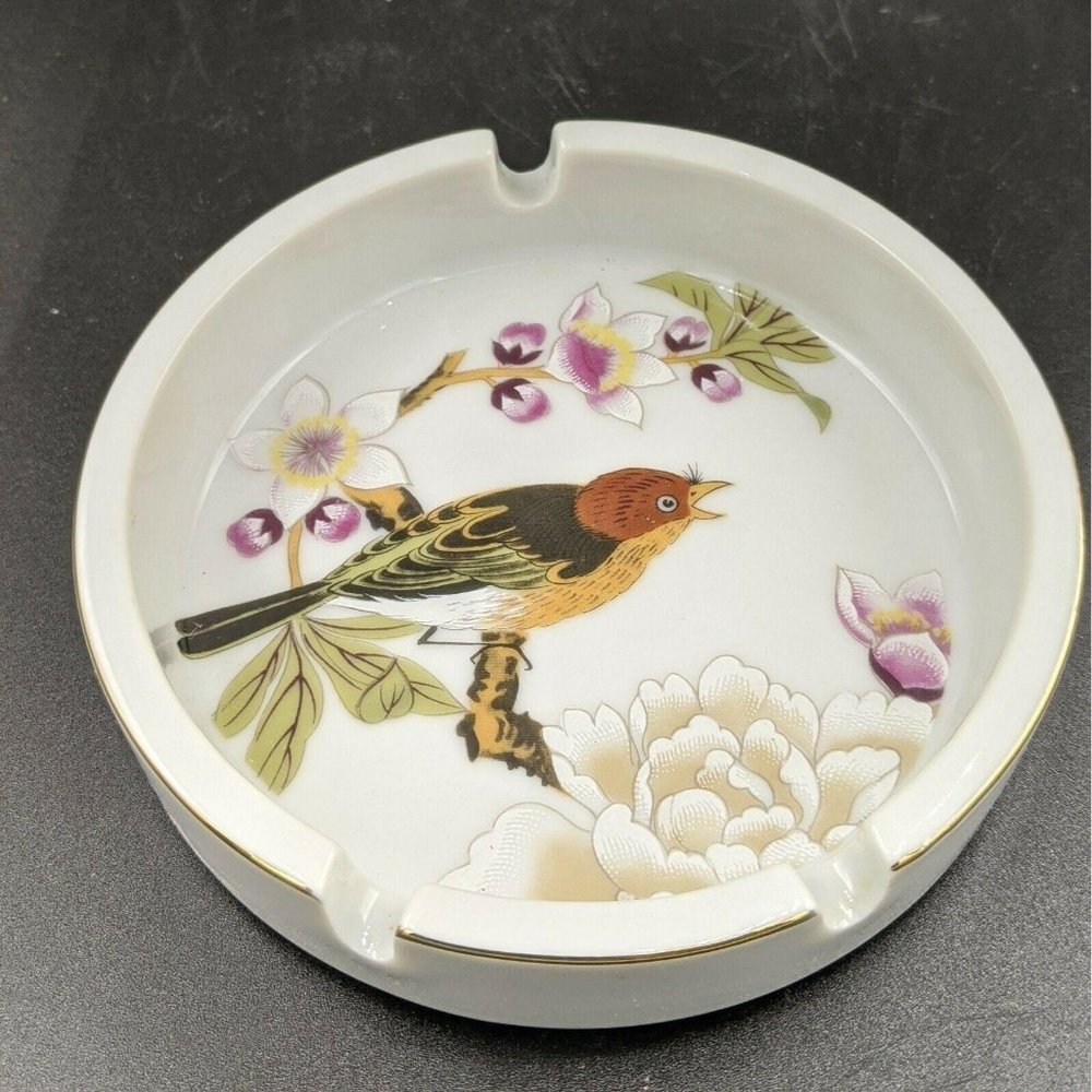 Porcelain Ashtray Shafford Japan Bird Floral